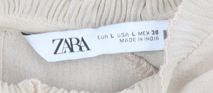 Womens UK Size L Zara Beige Basic Blouse