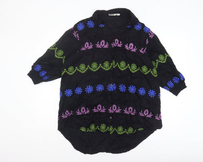 Khaadi Women's Black Embroidered Button-Up Shirt M