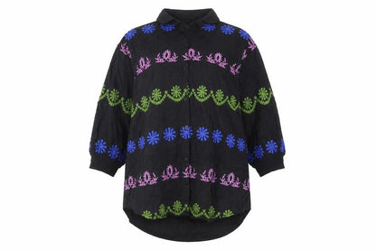 Khaadi Women's Black Embroidered Button-Up Shirt M