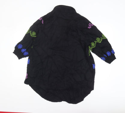 Khaadi Women's Black Embroidered Button-Up Shirt M
