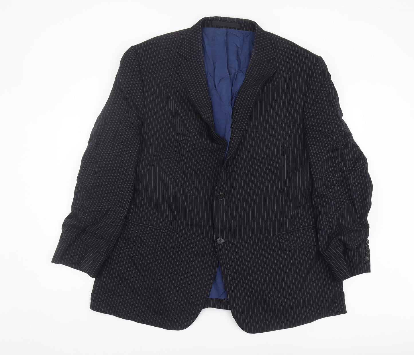Marks and Spencer Men's Blue Striped Blazer - Size 48 M