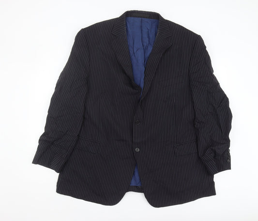 Marks and Spencer Men's Blue Striped Blazer - Size 48 M