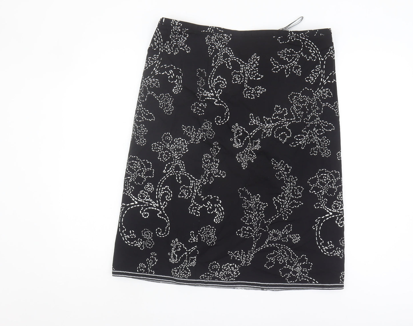 Marks and Spencer Women's Black Floral Skirt Size 16