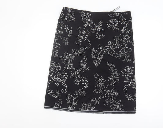 Marks and Spencer Women's Black Floral Skirt Size 16