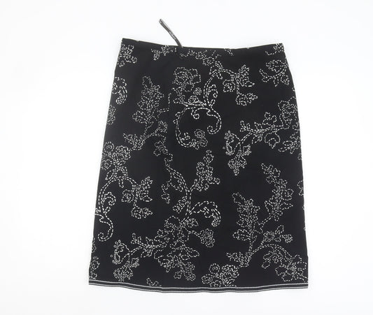 Marks and Spencer Women's Black Floral Skirt Size 16