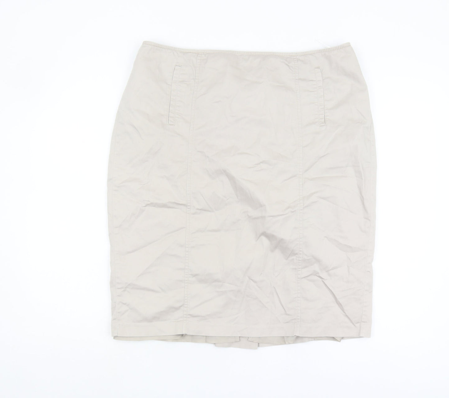 Marks and Spencer Women's Beige Cotton Pencil Skirt - UK 16