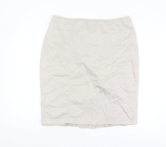 Marks and Spencer Women's Beige Cotton Pencil Skirt - UK 16