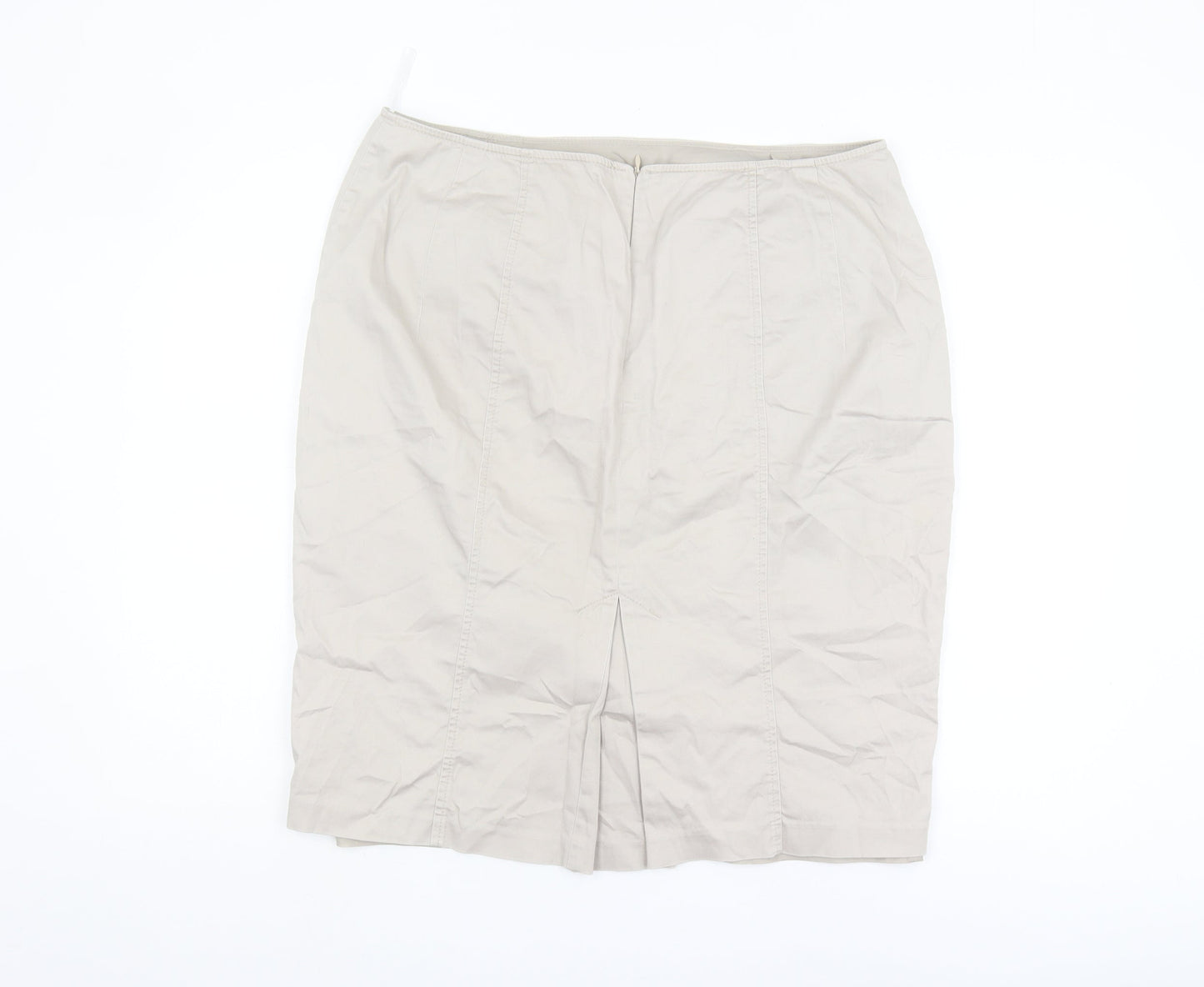 Marks and Spencer Women's Beige Cotton Pencil Skirt - UK 16