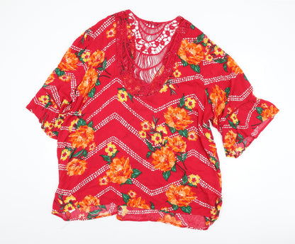 Yours Women's Red Floral Cover Up, Plus Size 26-28