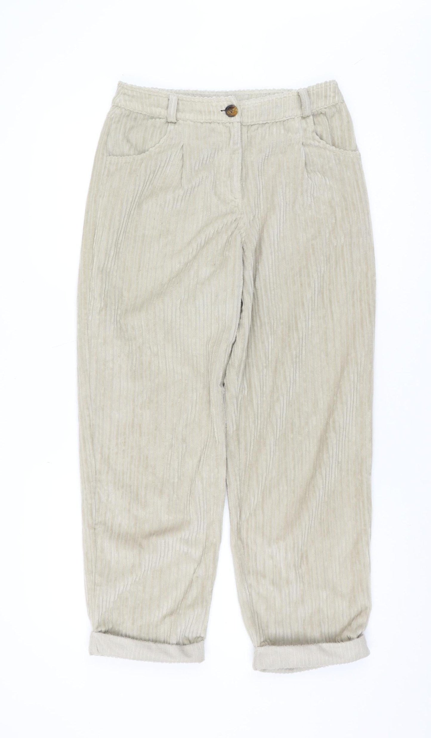 Topshop Women's Beige Cropped Corduroy Trousers Size 8