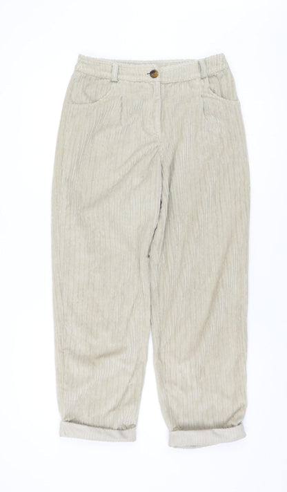 Topshop Women's Beige Cropped Corduroy Trousers Size 8