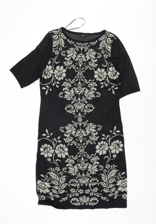 M&Co Women's Black Floral Dress Size 14