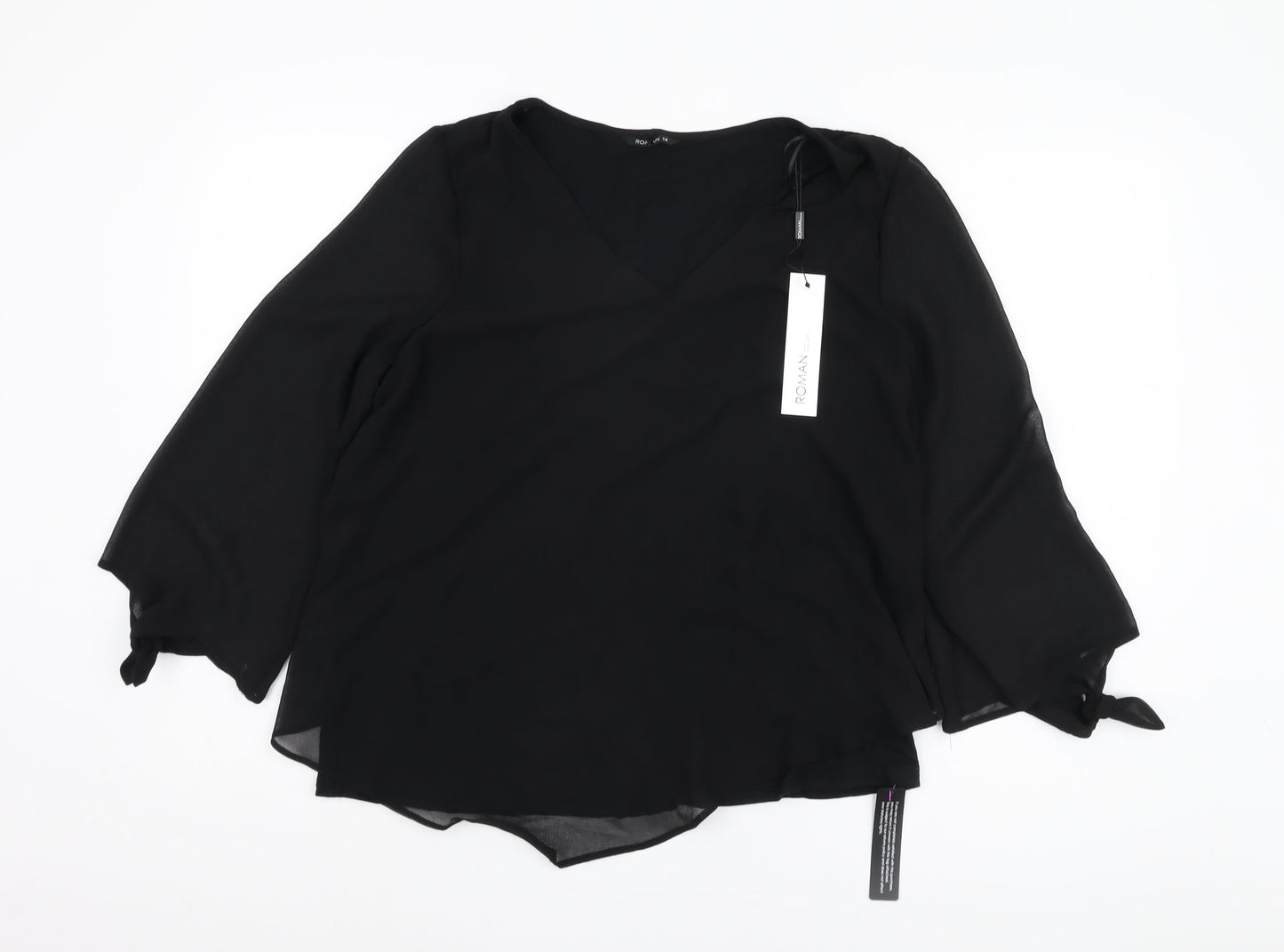 Womens UK Size 14 Roman Black Basic Blouse