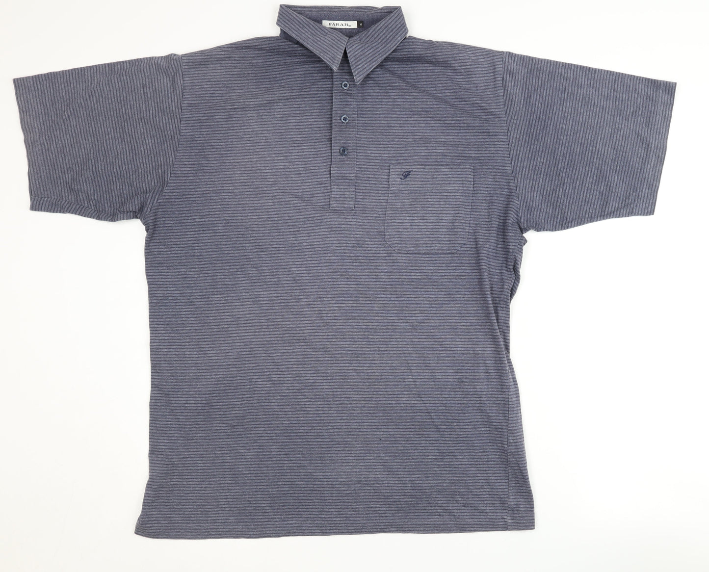 Farah Men's Blue Striped Polo Shirt Medium