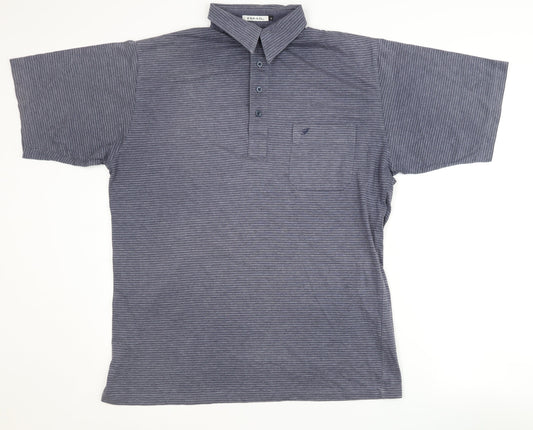 Farah Men's Blue Striped Polo Shirt Medium