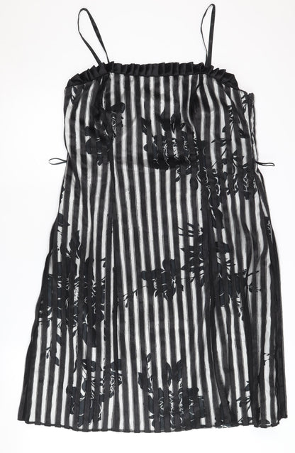 Début Women's Black Floral Striped Slip Dress Size 16