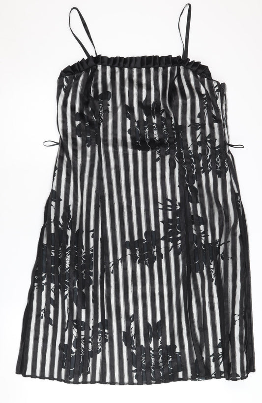 Début Women's Black Floral Striped Slip Dress Size 16