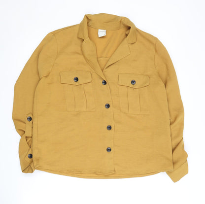 Womens UK Size 10 Studio Yellow Basic Button-Up