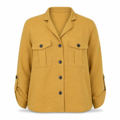 Womens UK Size 10 Studio Yellow Basic Button-Up