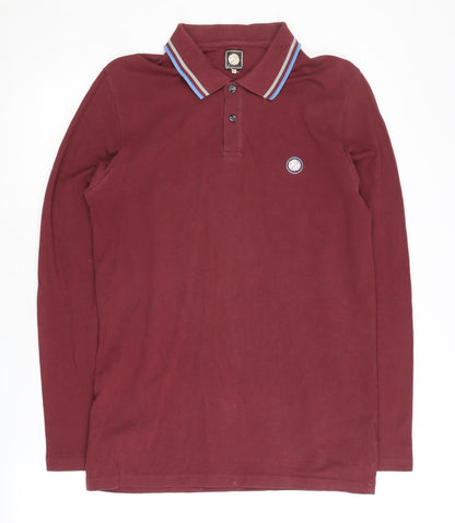 Pretty Green Men's Red Long Sleeve Polo Shirt M