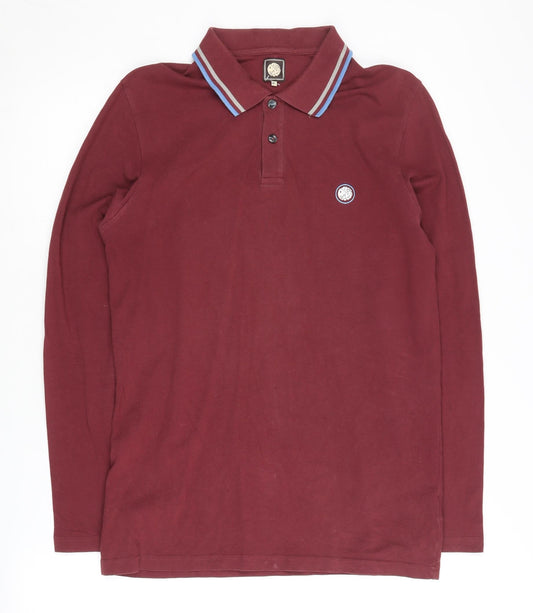 Pretty Green Men's Red Long Sleeve Polo Shirt M