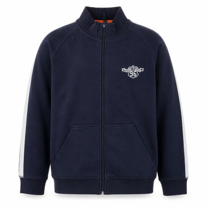 Front view of Jasper Conran boys’' blue track jacket, 15 years, full zip style