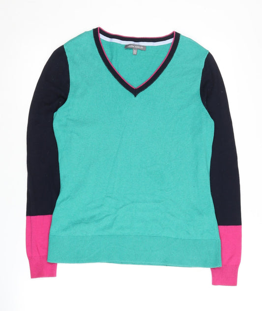 Laura Ashley Women's Multicoloured V-Neck Jumper Size 10