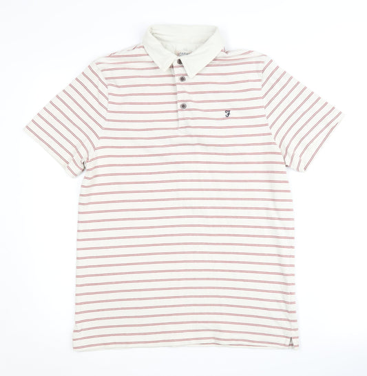 Farah Men's White Striped Polo Shirt - Size S