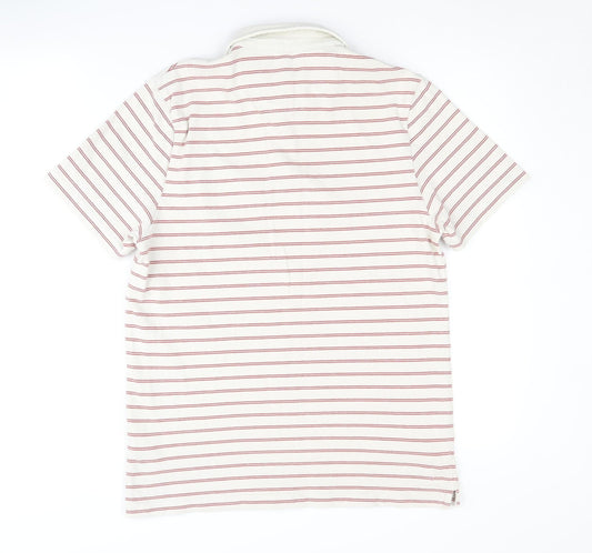 Farah Men's White Striped Polo Shirt - Size S