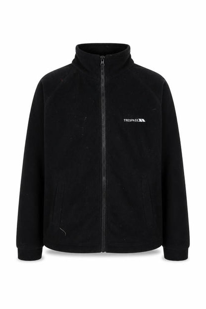 Front view of Trespass boys’ black fleece jacket 11 years full zip