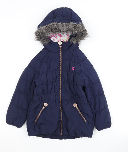 Joules Girls Blue Puffer Jacket, Hooded Coat 3 Years