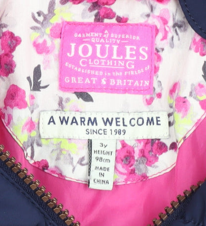 Joules Girls Blue Puffer Jacket, Hooded Coat 3 Years