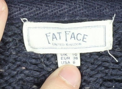 Womens UK Size 10 Fat Face Blue Cardigan Jumper