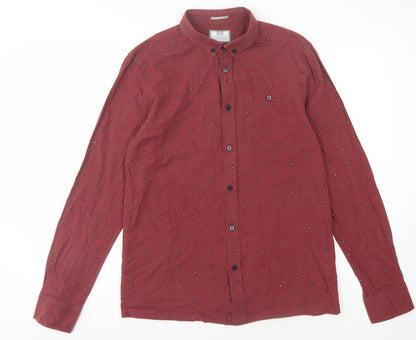 Weekend Offender Men's Red Geometric Cotton Shirt M