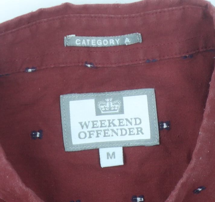 Weekend Offender Men's Red Geometric Cotton Shirt M