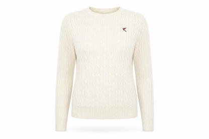 Blonde + Blonde Women's Beige Cable-Knit Jumper Size 8