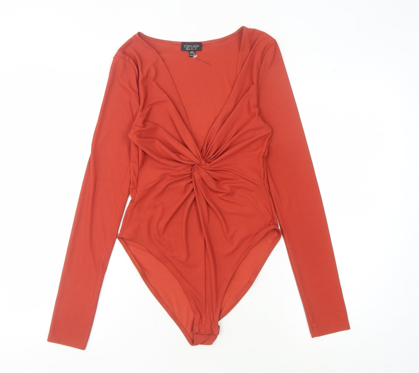Topshop Women's Red Long Sleeve Bodysuit, Size 12