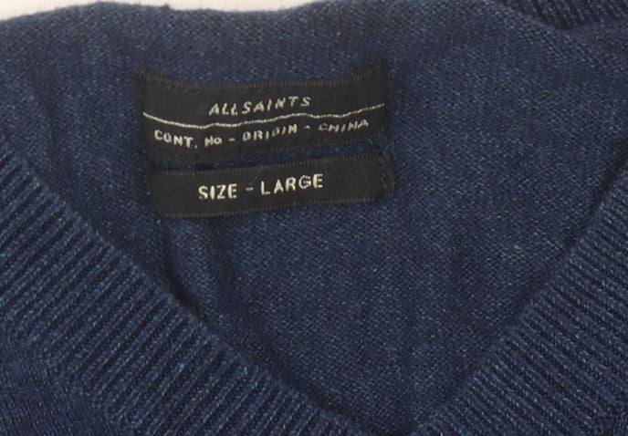 AllSaints Men's Blue V-Neck Pullover Jumper L
