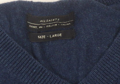 AllSaints Men's Blue V-Neck Pullover Jumper L