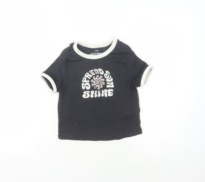 Marks and Spencer Girls Black Graphic Ringer T-Shirt 10-11 Years