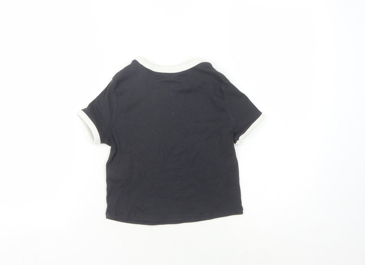 Marks and Spencer Girls Black Graphic Ringer T-Shirt 10-11 Years
