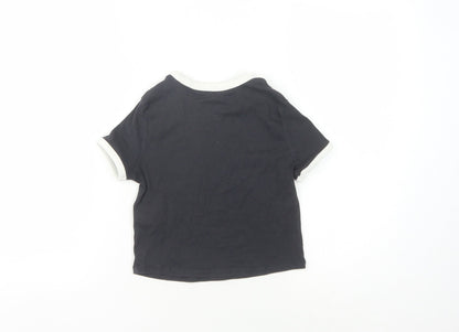 Marks and Spencer Girls Black Graphic Ringer T-Shirt 10-11 Years