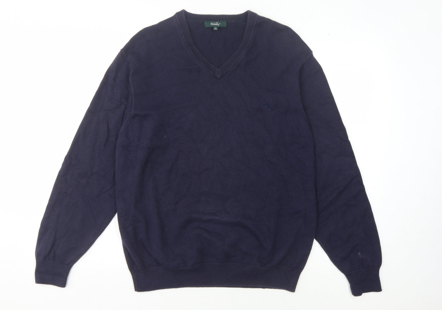 Wolsey Men's Blue V-Neck Knit Pullover Jumper Size M