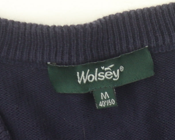 Wolsey Men's Blue V-Neck Knit Pullover Jumper Size M