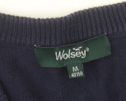 Wolsey Men's Blue V-Neck Knit Pullover Jumper Size M