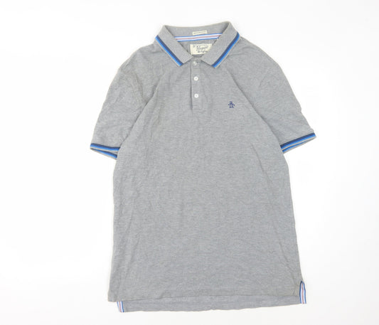 Original Penguin Men's Grey Polo T-Shirt Slim Fit Size L