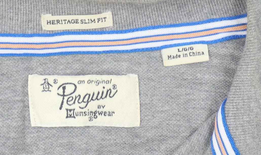 Original Penguin Men's Grey Polo T-Shirt Slim Fit Size L