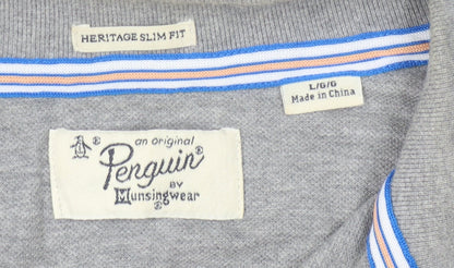 Original Penguin Men's Grey Polo T-Shirt Slim Fit Size L