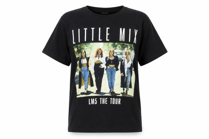Front view of Fruit of the Loom Black T-Shirt Small, unisex adults, music tour