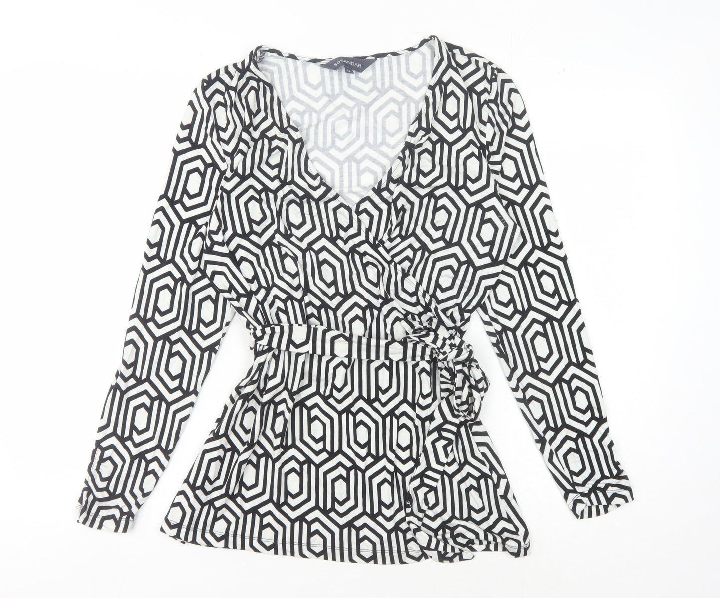 Womens UK Size 12 Sosandar Black Wrap Blouse